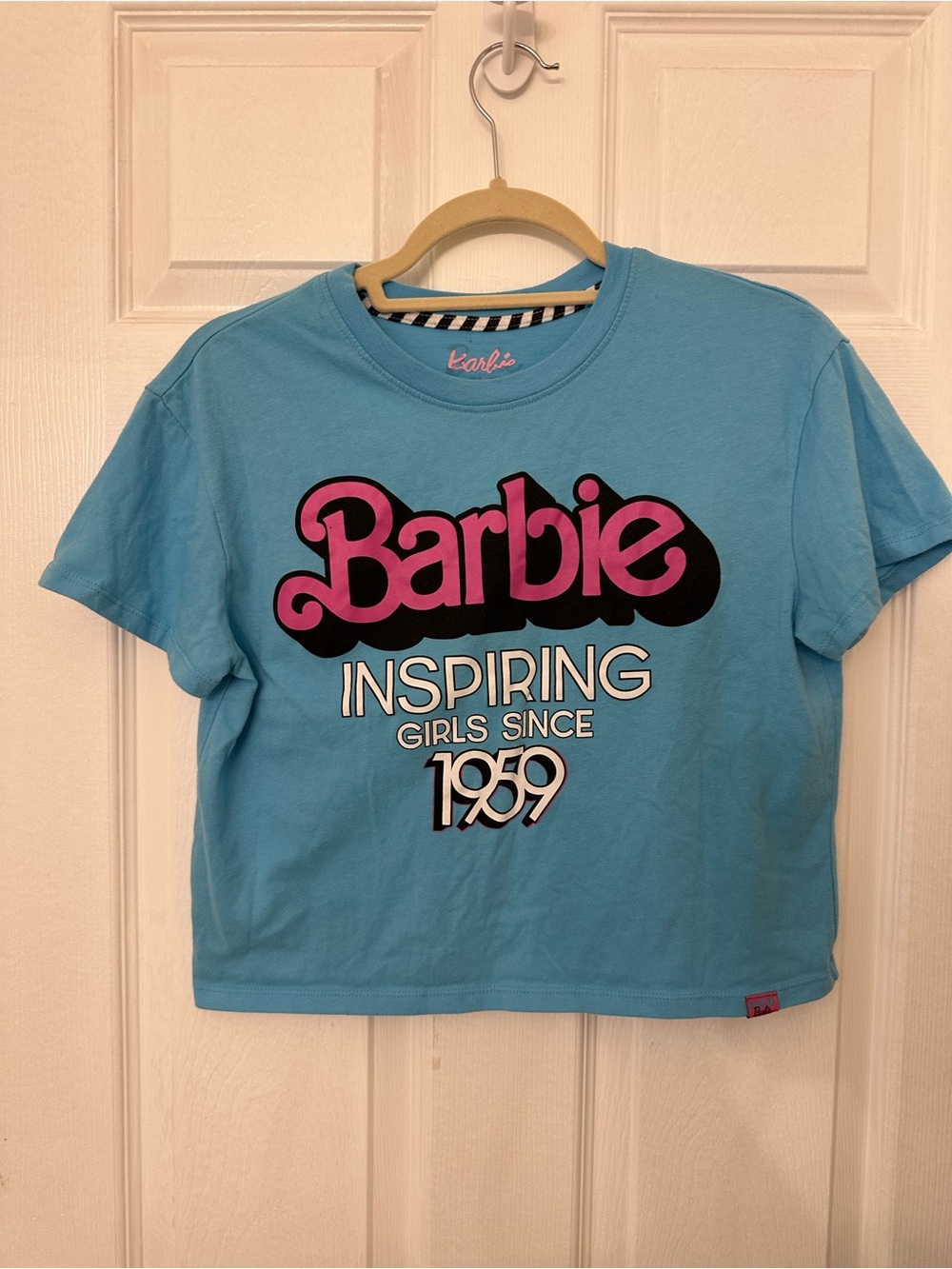 Barbie Blue Tee with Pink Logo and Black Shadow Graphic